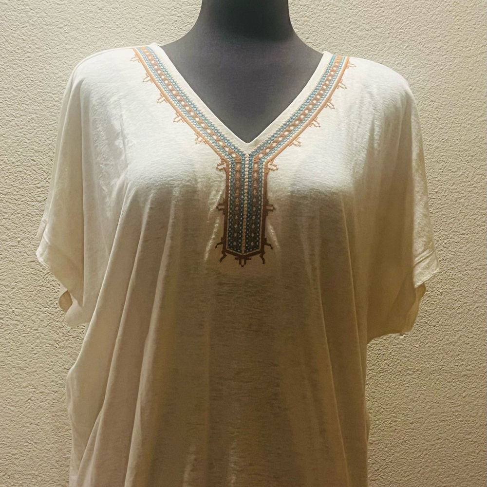 J. Jill Embroidered V-Neck Cream Top